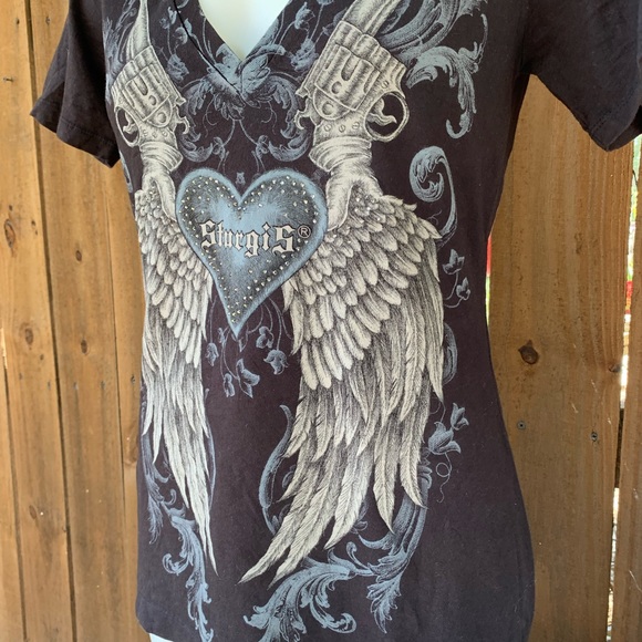 Y2K Vintage Sturgis wings & guns women's tee size XL juniors. - Picture 5 of 9